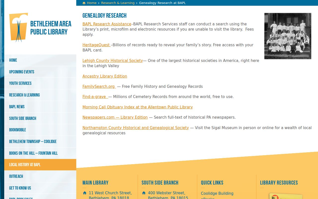 Bethlehem city directory genealogy resources at BAPL