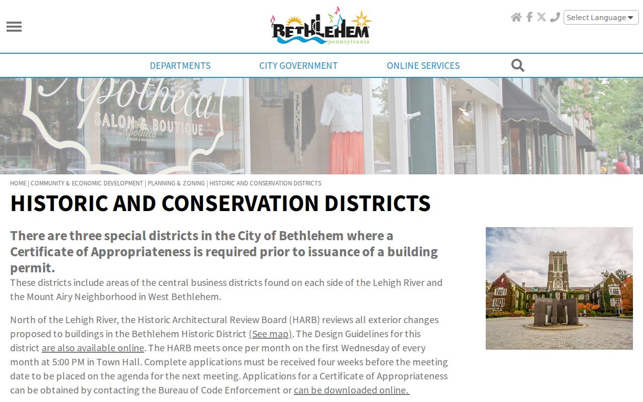 Bethlehem neighbors historic and conservation districts map page