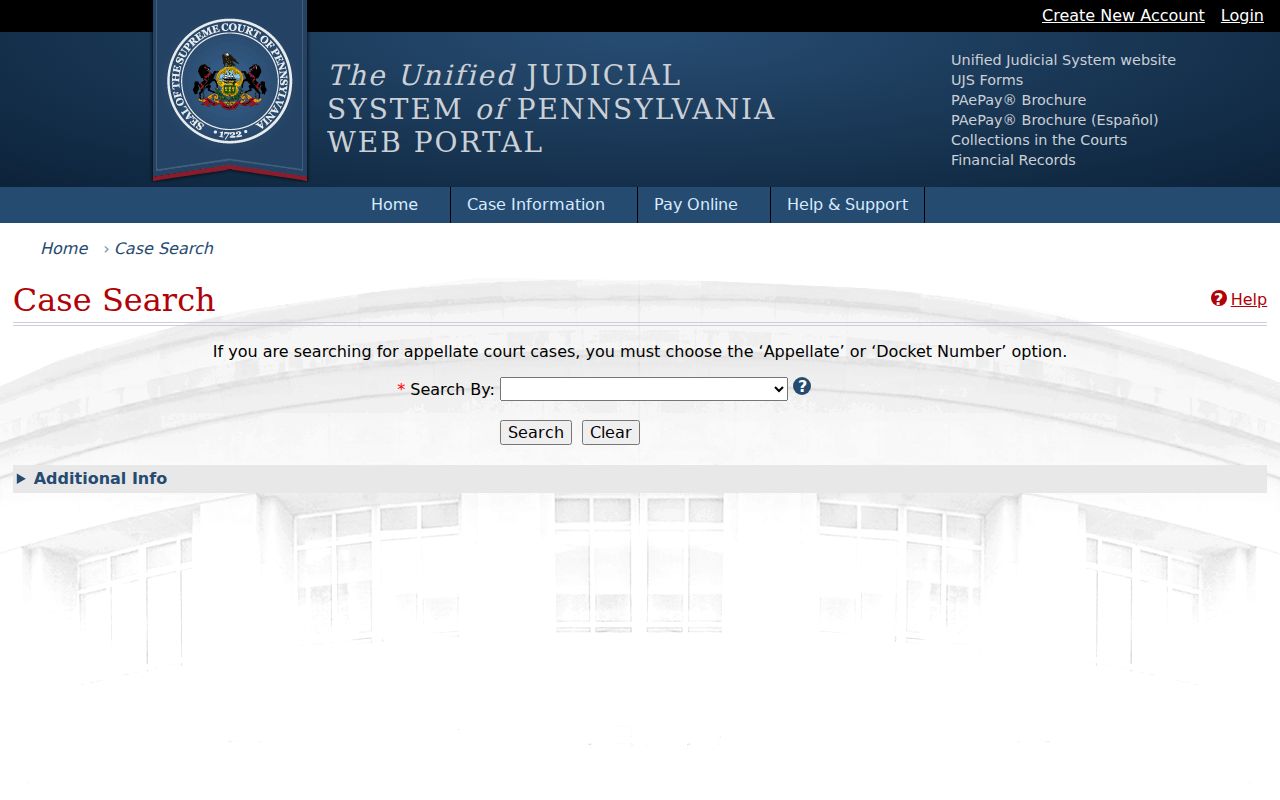 Bethlehem resident lookup view of Pennsylvania Judiciary Case Search